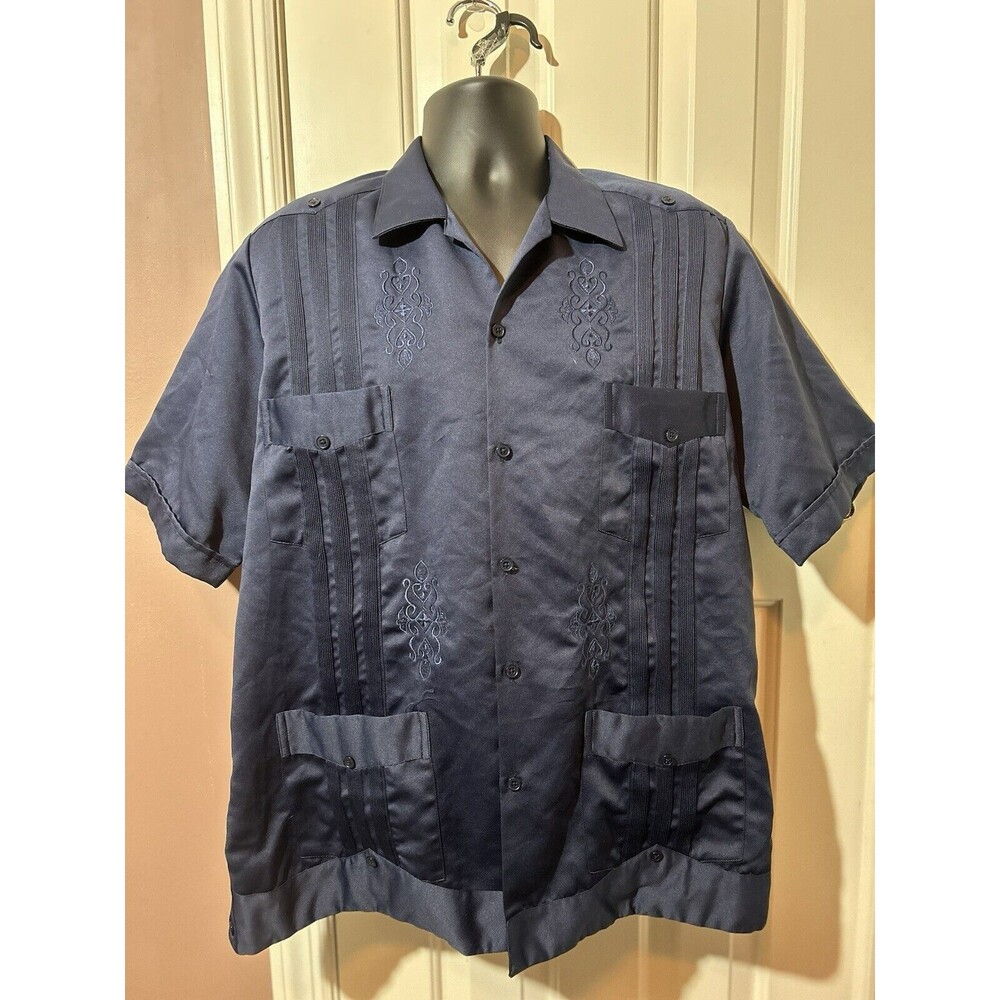 Los Altos Boots Western Wear Shirt Mens XL 42 Embroidered Short Sleeve Navy
